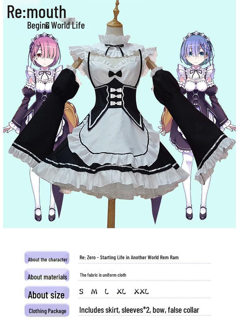 Re:Kostým pro cosplay Zero Rem & Ram nadměrné velikosti - Roztomilý služebnický outfit pro crossdressery