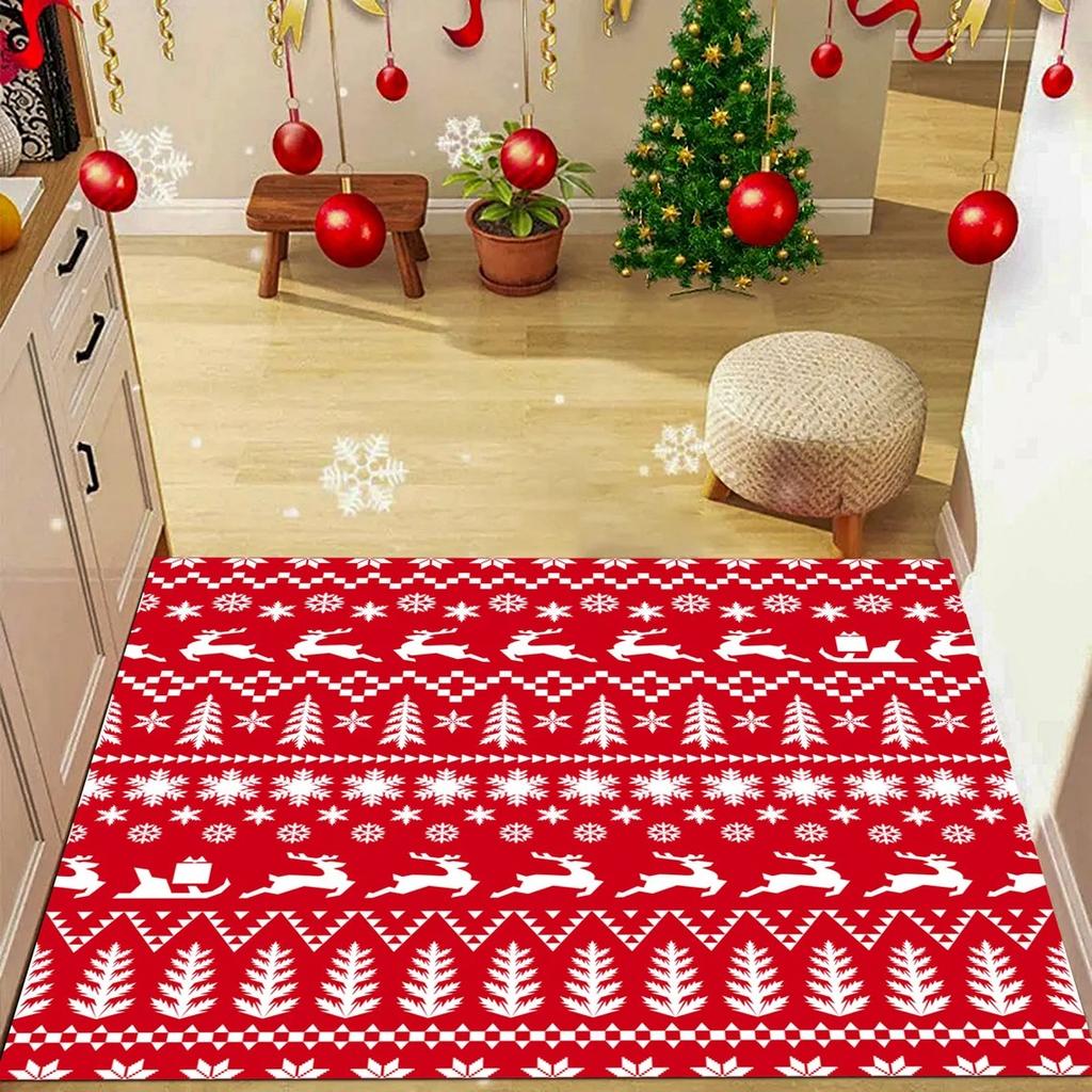 Christmas Floral Rectangle Rug Festive Poinsettia Perfect for Home Entrance Decor Durable Mat