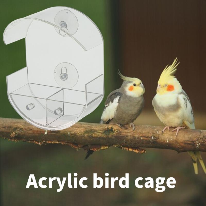 Acrylic Transparents Bird Feeders Parakeets Cage Birds Feeders Antiskid Stand for Feeding and Observing Birds