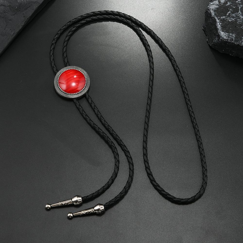 Simple Fashion Leather Sweater Chain Vintage Acrylic Gemstone Hip Hop Style Long Poirot Tie Collar