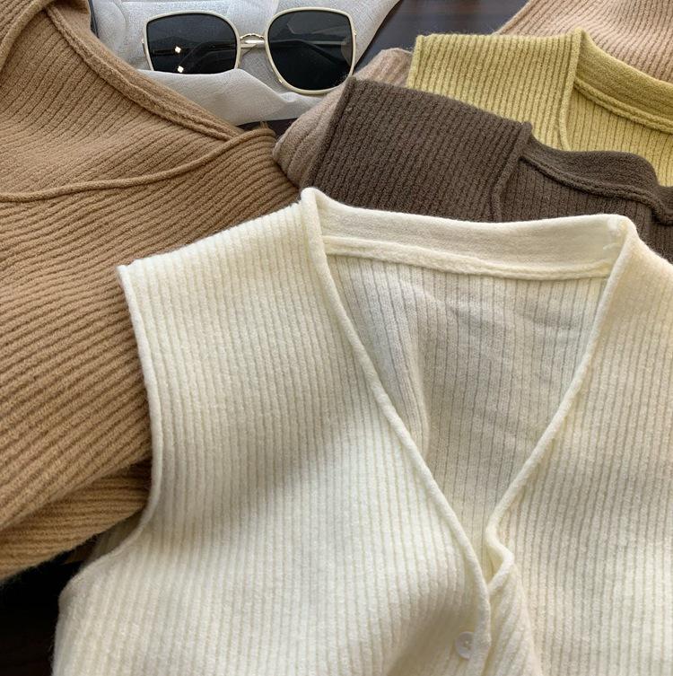 Autumn 2025 Korean Style V-Neck Loose Fit Sleeveless Cardigan Vest