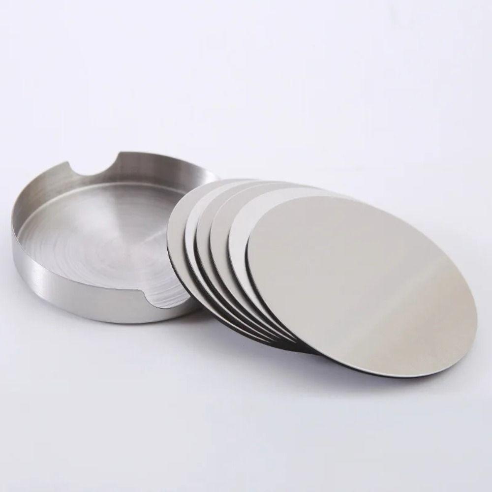 6Pcs/Set Heat-resistant Stainless Steel Coaster Non-slip Round Tea Cup Coaster Mug Pad  Bar