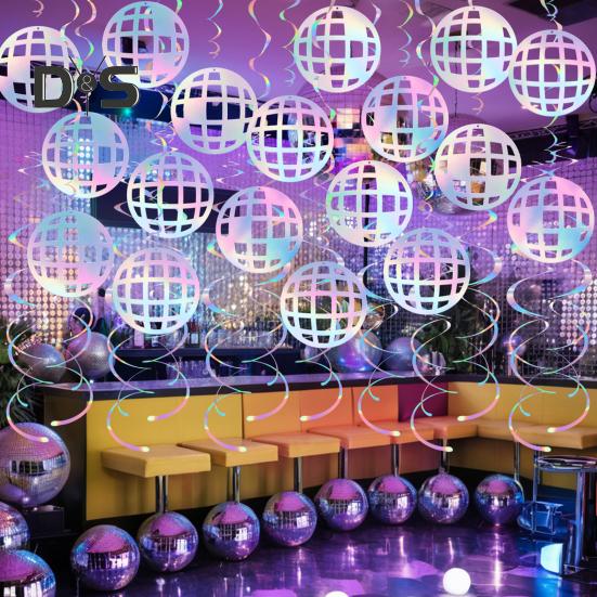 70s Disco Ball Hanging Swirls Retro Disco Party Cutouts Banner Streamers Ceiling Hanging Decorations for 1970s Birthday Party Supplies