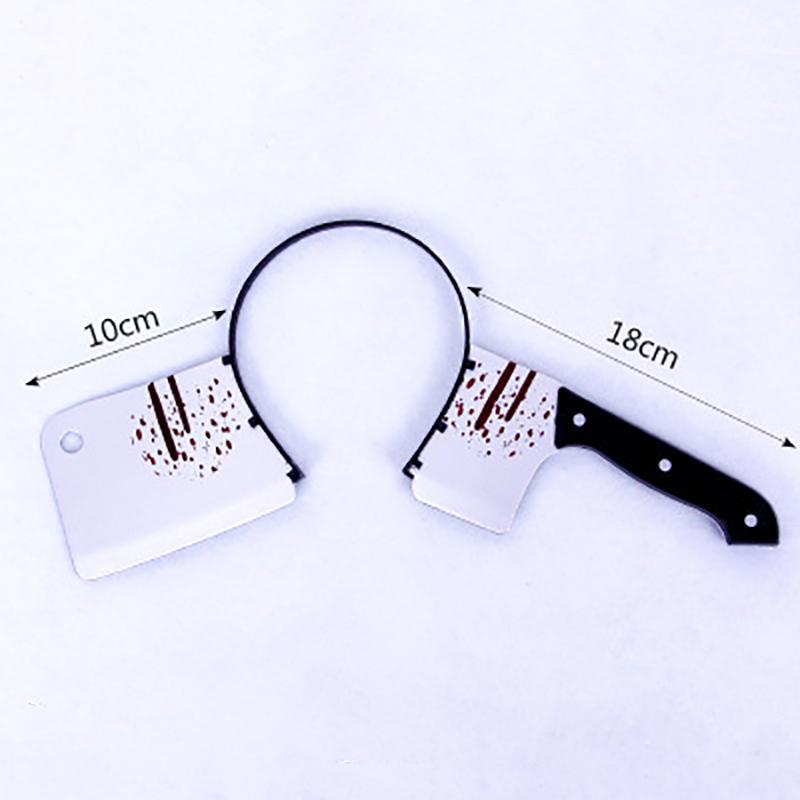 Halloween Headband Hair Accessory Prank Fake Head Axe Headband with Costume Parties 3D Sharp Kitchen Knife Head Hair Accessory