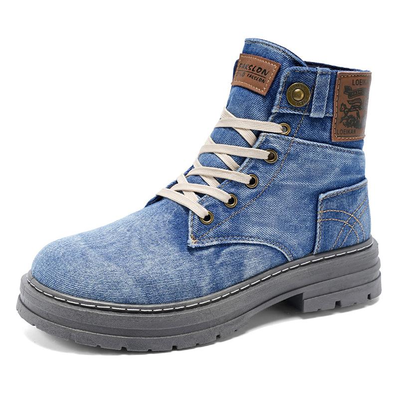 Men's high top Denim Boots Retro Canvas Boots for Men Trendy Working Shoes Male Ankle Boots Outdoor Street Style Platform Boots