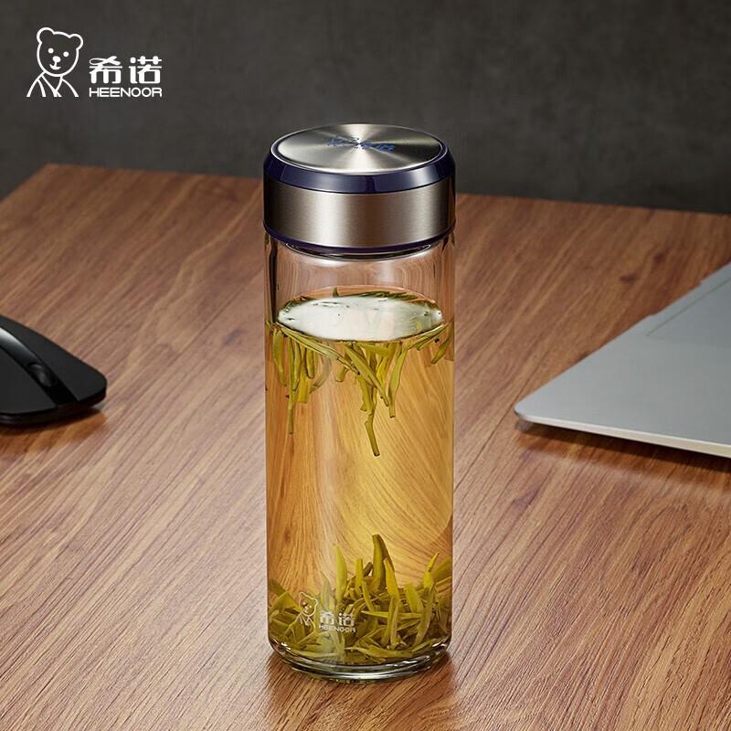 HEENOOR High Borosilicate Glass Water Bottle with Lid, 538ml