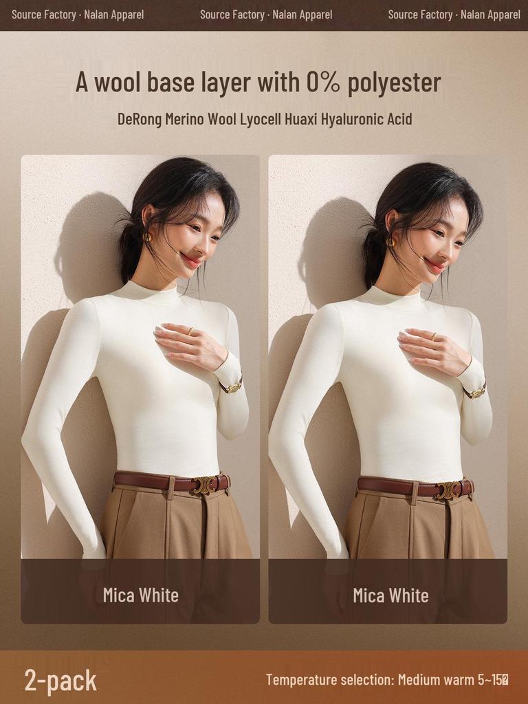 Women's Black Fleece-Lined Half-High Neck Base Layer Knit Top - Thickened Long Sleeve for Autumn/Winter 2026