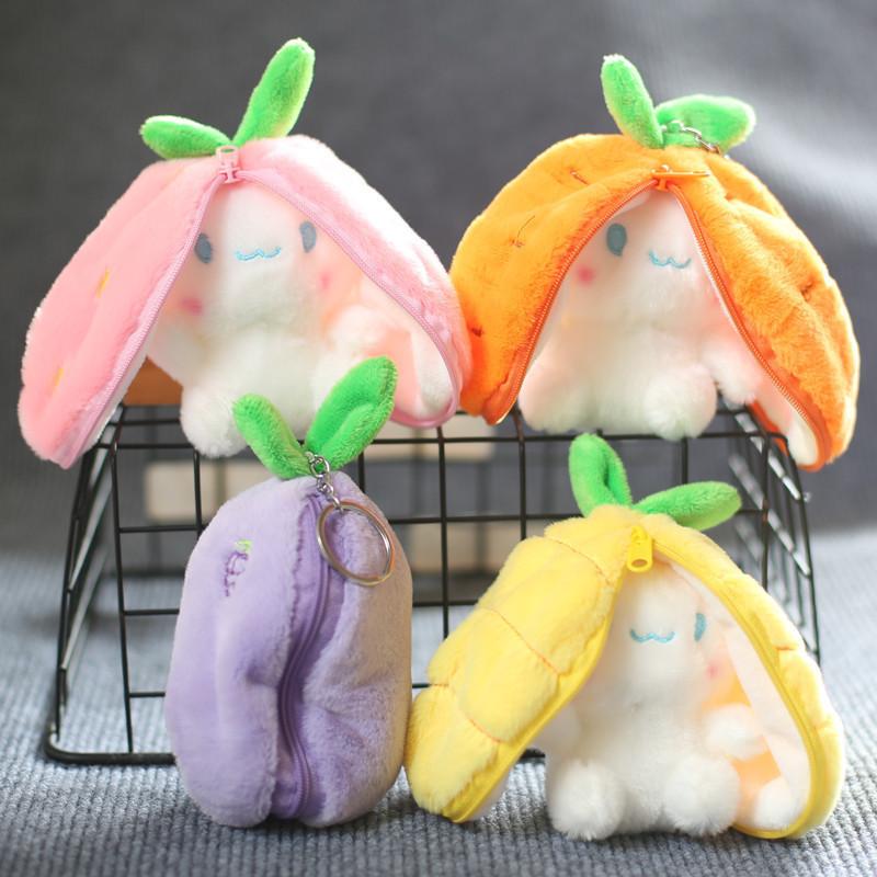 Adorable Fruity Rabbit Plush Keychain Cute Pineapple Grape Strawberry Carrot Dolls