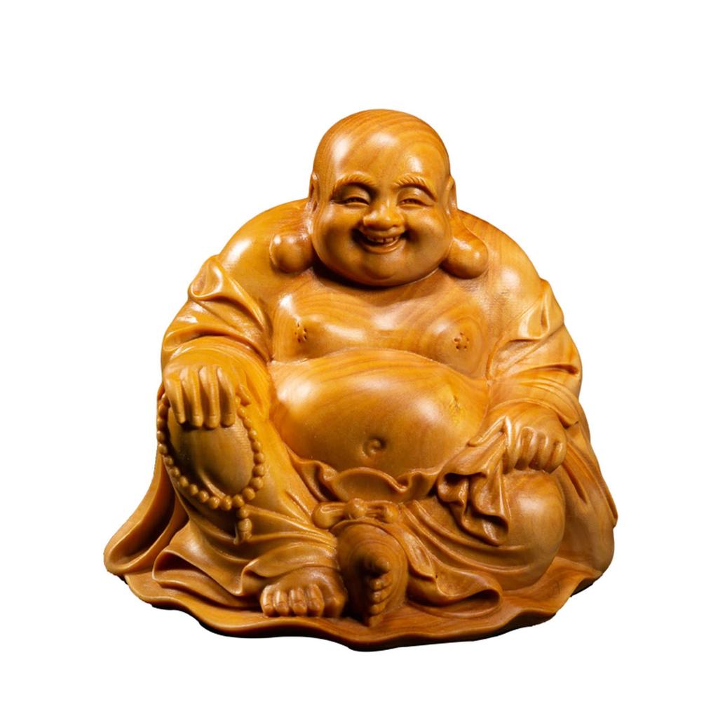 Wooden Carving High Quality Boxwood Wood Feng Money Luck Amulet Height Hotei, Carving, Shui, (Size 8cm)