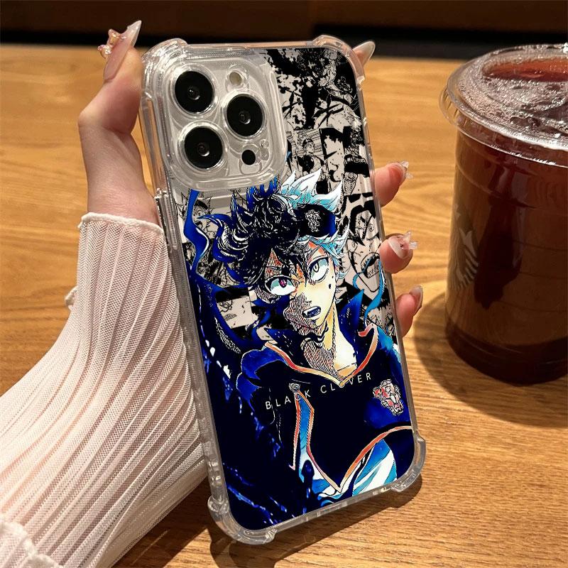 Blacks Anime Clovers Phone Case Clear For iPhone 17 16 14 15 11 12 13 Pro Max 16 E 15 Plus 17Air Soft Shockproof Anti-fall Cover