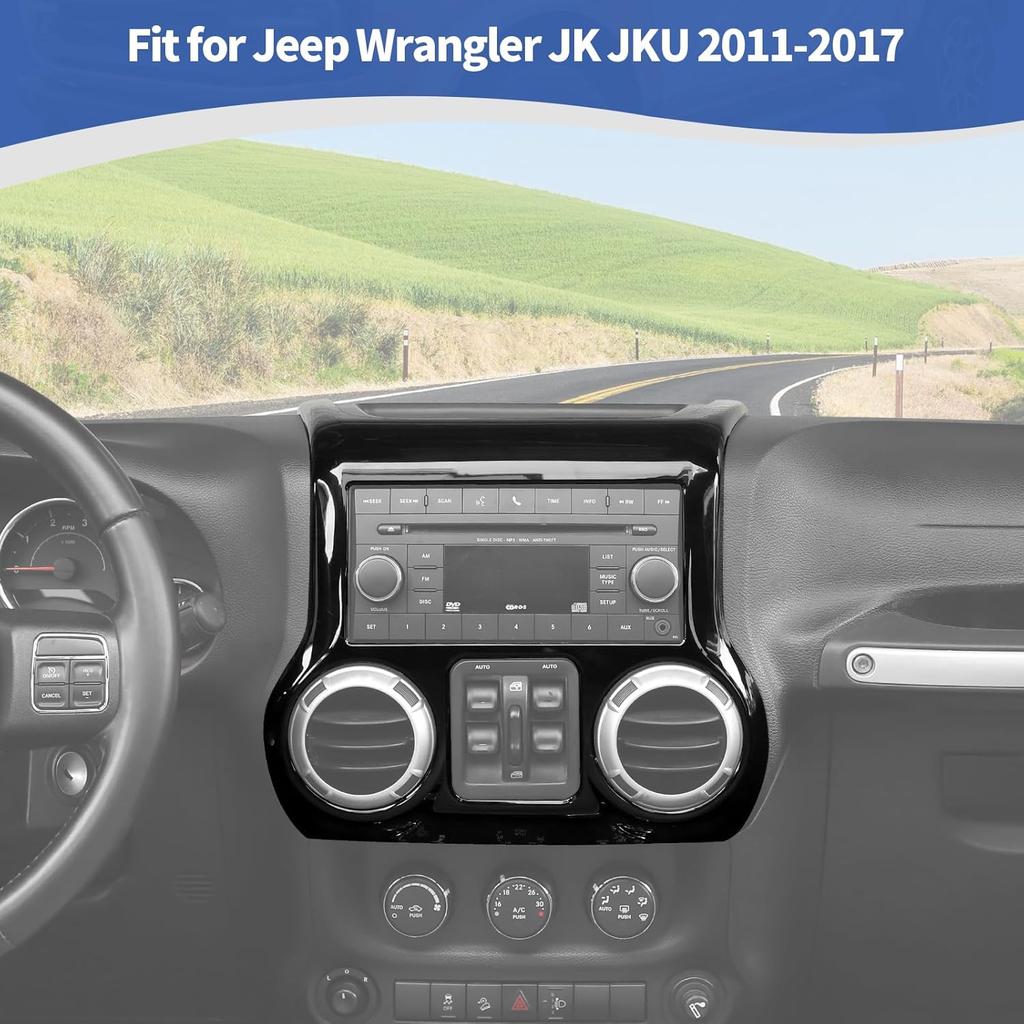 RT-TCZ for Jeep JK Black Dash Console Radio Screen/Vents Cover Trim for Jeep Wrangler JK JKU 2011-2017 ABS Interior Accessories 1pc