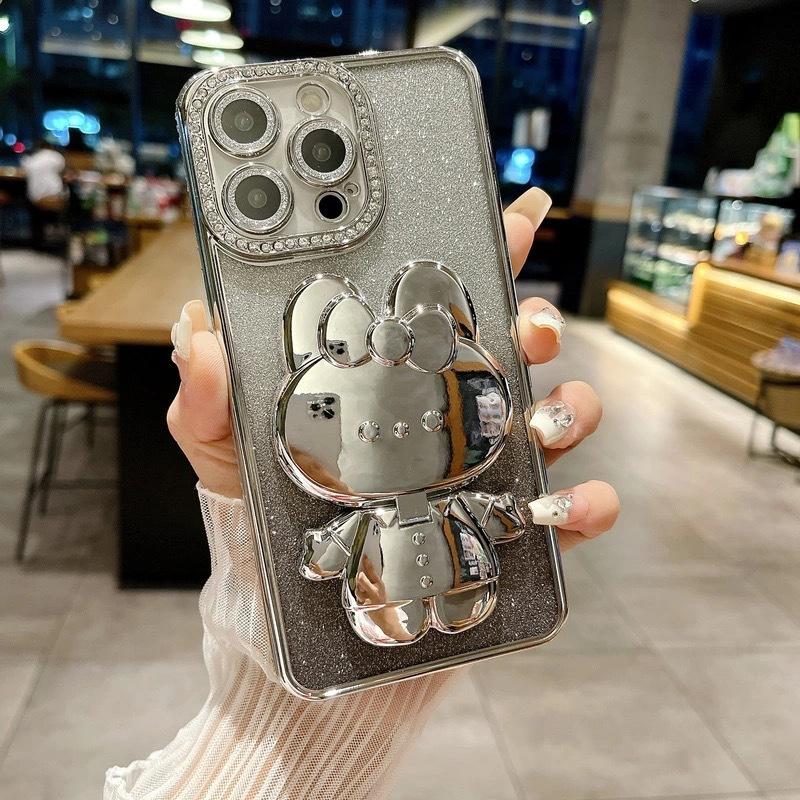 Invisible makeup mirror holder is suitable for Apple 16 mobile phone case flash drill with lens film iPhone15promax soft case.