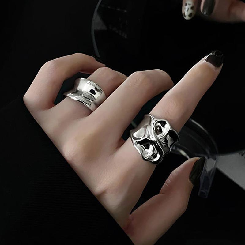 3 stk Vintage uregelmessig plissert åpen ring for kvinner menn Vintage punk flytende metall stil finger Y2K tilbehør mote smykker