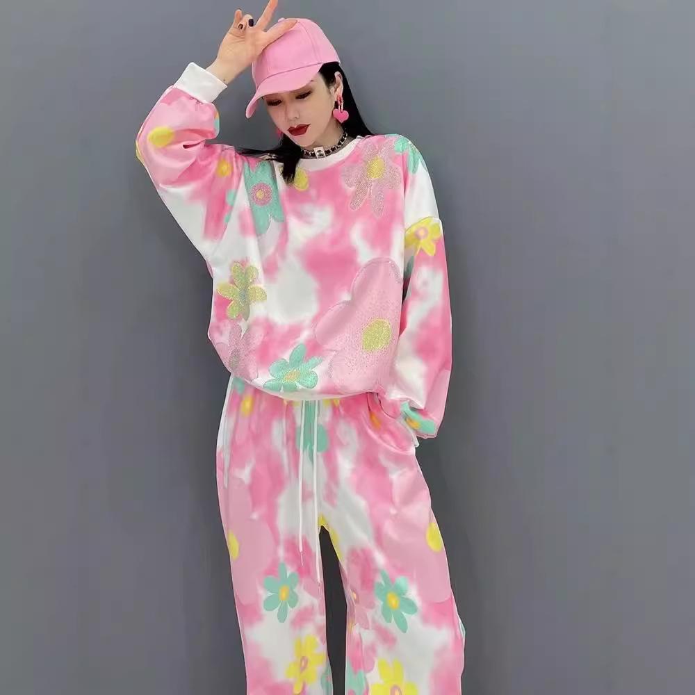 Europäischer Stil Frühling und Herbst Neue lässige Sportanzug Damenmode Pullover Hose locker und dünn College-Stil