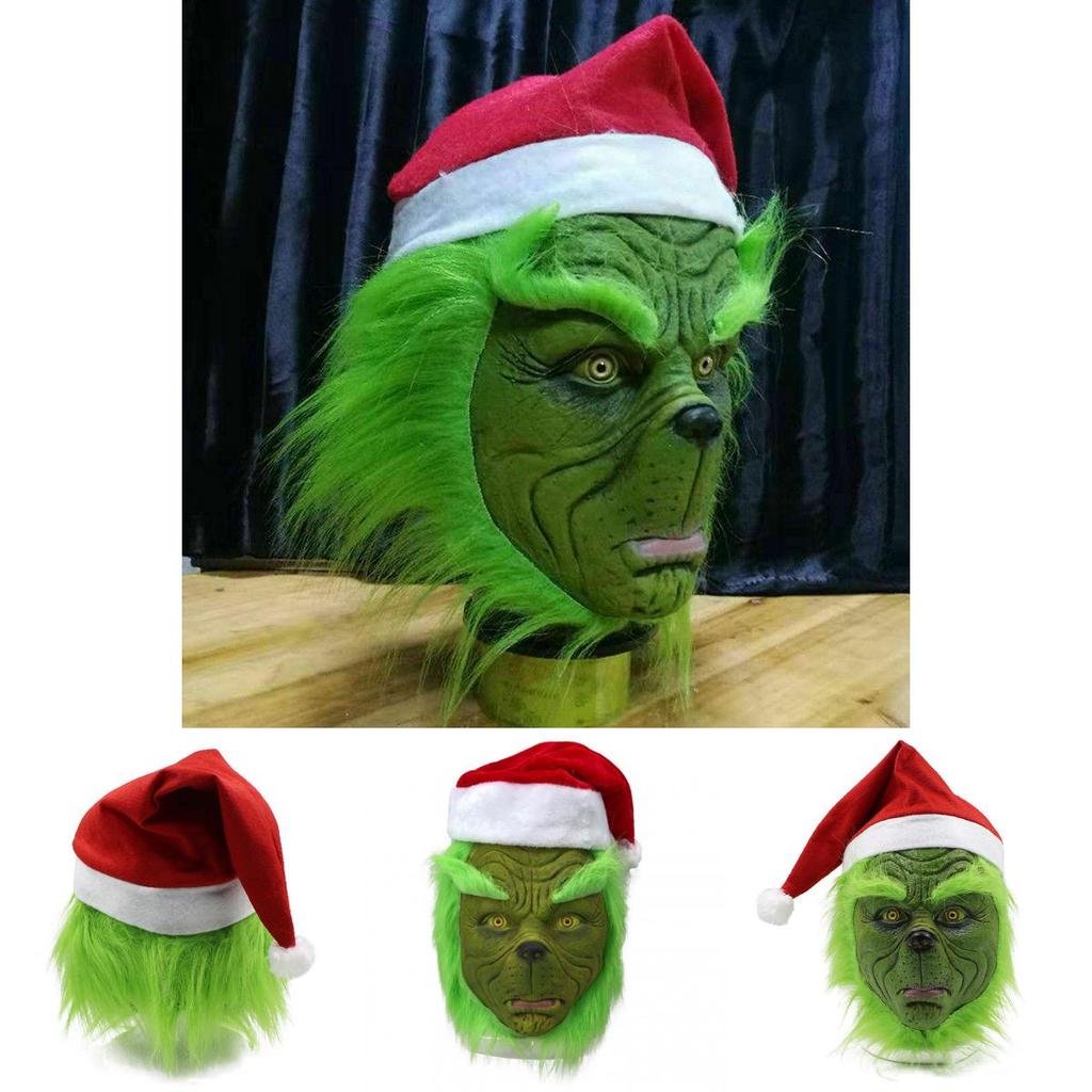 Rascal Grünes Monster Der Grinch Maske Mit Weihnachtsmütze Für Erwachsenen Cosplay Spaß