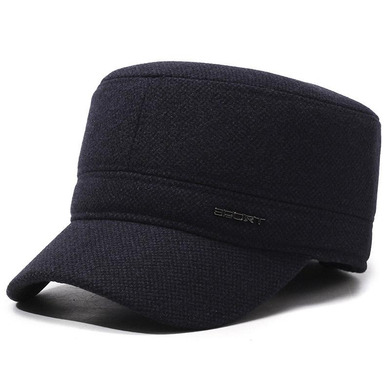 Middle-Aged and Elderly Cap Men's Woolen Flat Cap Autumn Winter Warm Father's Cap Thick Ear Protection Cap