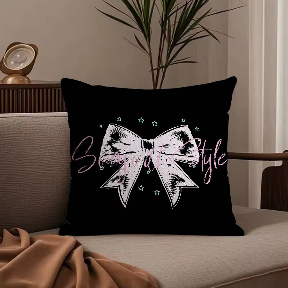 Korean Trendy Bow Pillow Case Anti-dustmite Pillowcase Invisible zipper silky short plush Sofa cushion cover