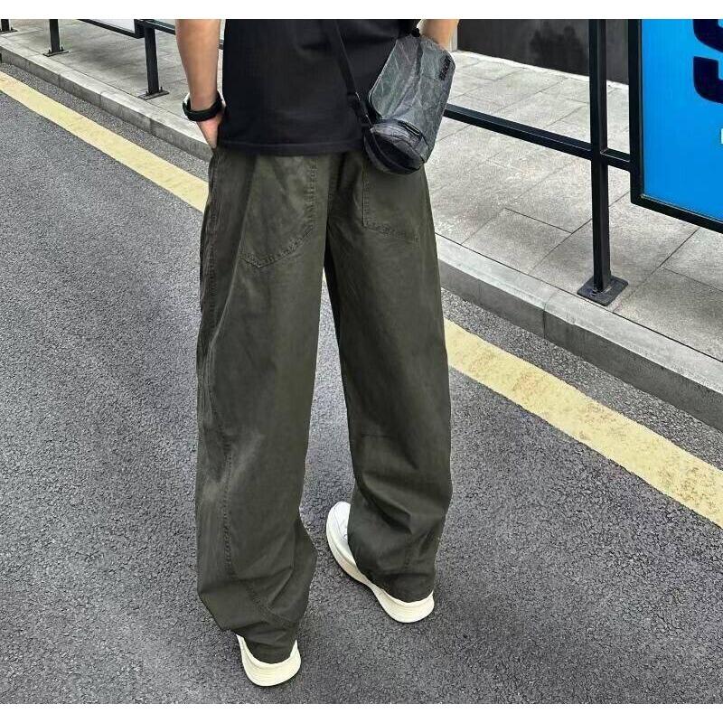 Black American scimitar pants men's thin ruffian handsome high-end casual overalls loose straight sports trousers