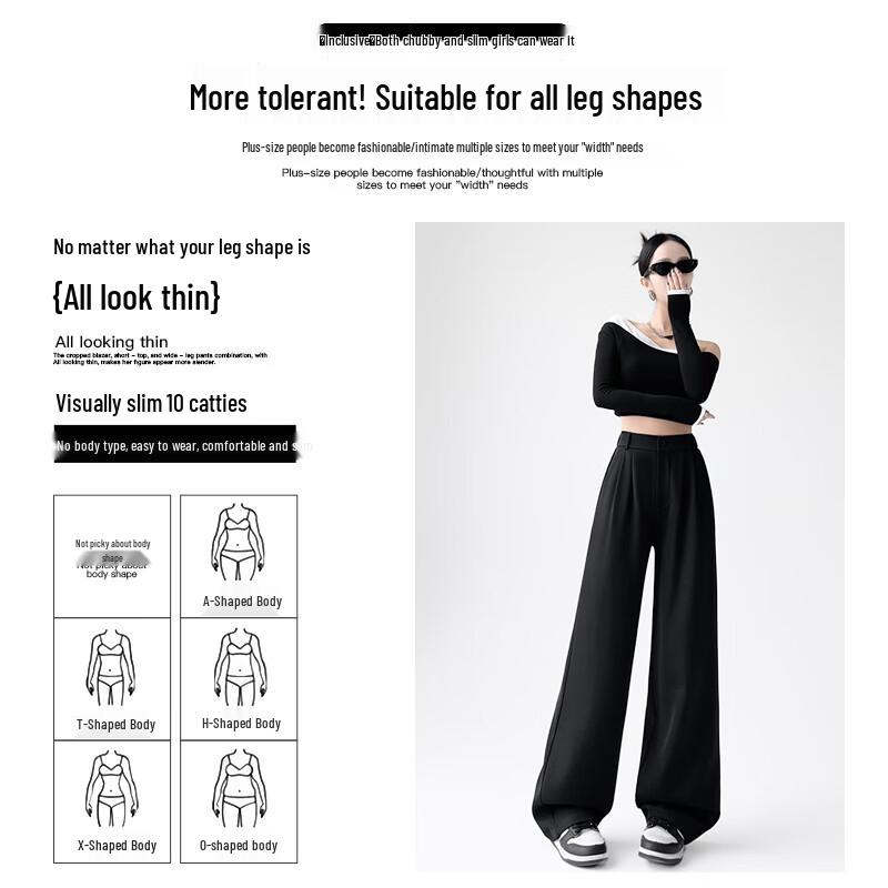 MiiOW Women's Black High-Waist Draped Wide-Leg Suit Pants