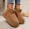 Winter Thick Bottom Fleece Lined Large Head Snow Boots Bread Cotton Shoes Over Ankle Rubber Sole Adult Pure Color Booties