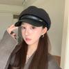 American new octagonal hat women's autumn shopping warm hat leather brim painter hat showing face small cap trendy beret