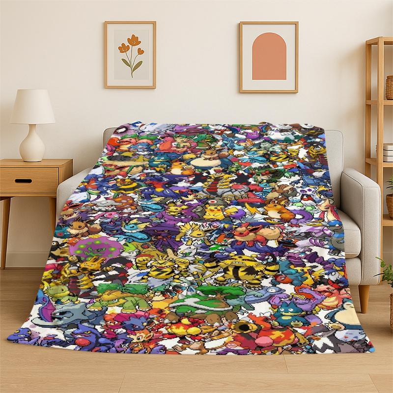 Cute Pokemon Pikachu Cartoon Flannel Blanket Soft Warm Throw Blanket for Bedroom Living Room Bed Travel Camping Picnic Kid