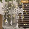 18pcs Christmas Tree Decoration Crystal Ornaments Hanging Acrylic Snowflake Drop Ornaments for Christmas Tree Winter New Year Pa