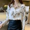 Shirt Women's Long Sleeved Shirts Ladies Autumn Outfit Fashionable Animal Image Print Mulberry Silk Blouse Top
