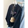 Wind Shot Thin Crew Neck Pullover Sweater Women's Season Loose Bow Embroidered Top