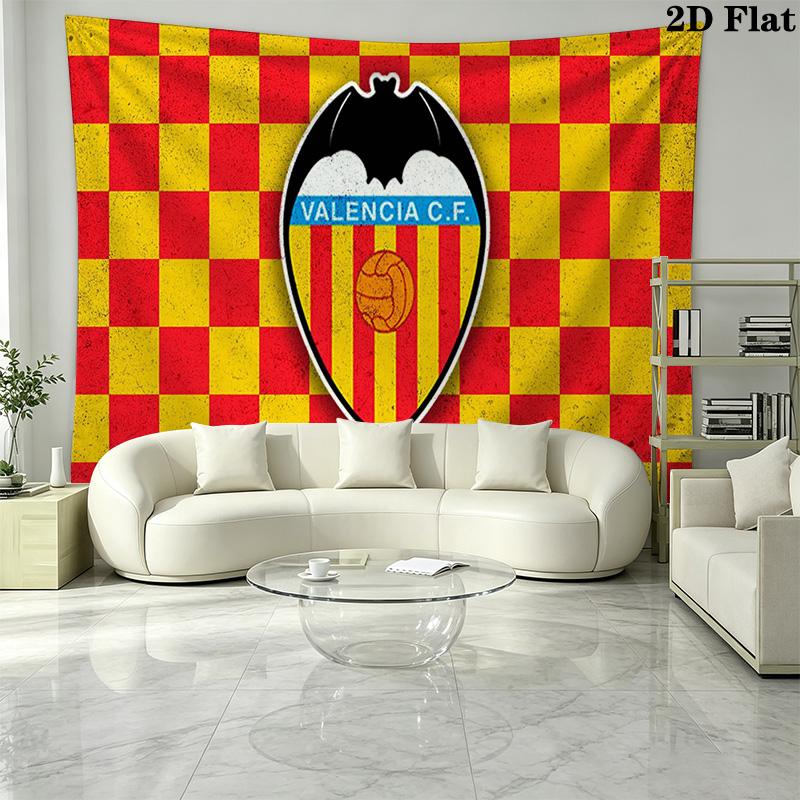 Valencia CF Logo Wall Tapestry Aesthetic Wall Hanging Printed Fabric Blanket Decorative Tapestries for Bedroom Living Room Home Decor
