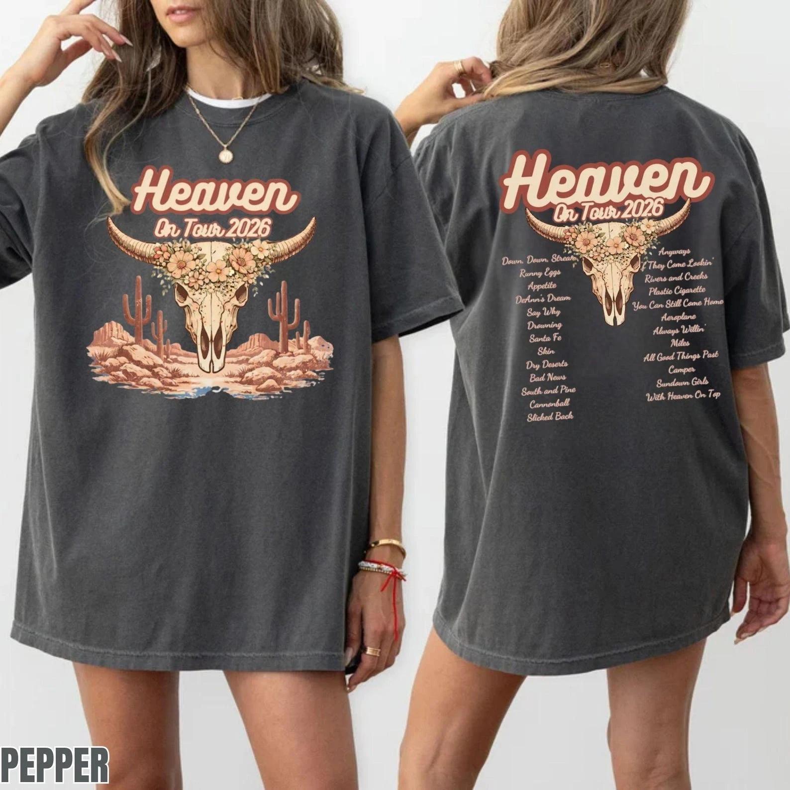 Heaven On Tour 2026 Skull Graphic T-Shirt – Desert Boho Style 2XL
