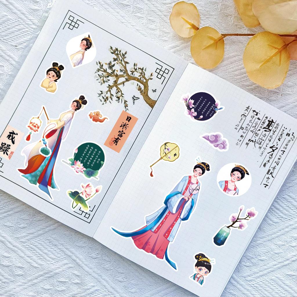 Original Antique Girl Cartoon Creative Chinese Style Jigsaw Puzzle Set Sticker