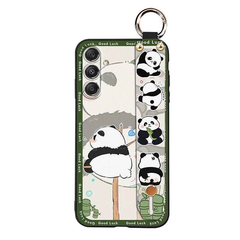 Kickstand Back Cover Phone Case For Samsung Galaxy M34 5G/F34/SM-M346B Anti-dust Shockproof Dirt-resistant Lanyard Panda