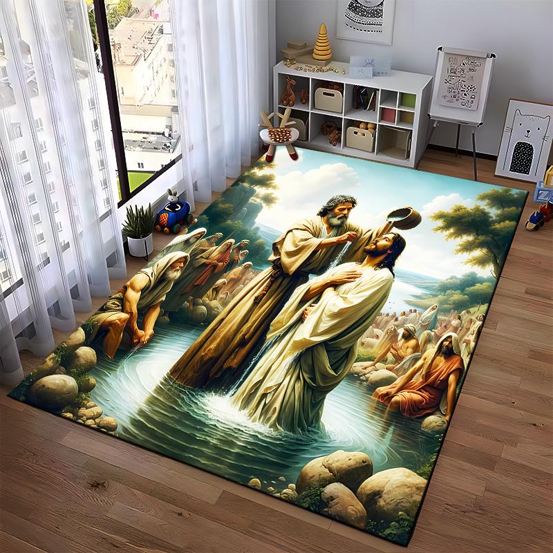 Doopscène Religieuze Kunst Vloerkleed Antislip vloerkleed geschikt voor woonkamer en slaapkamer banken.