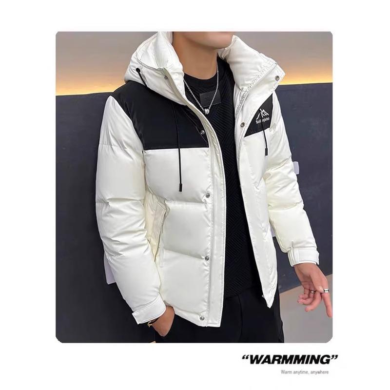 Hooded Down Jacket Men's Winter 2025 New High-end Fashion Casual Stitching Short White Duck Down Men's Cotton Jacket