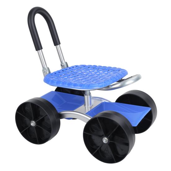 Gartenwerkzeugwagen mit Rollensitz, Nutzwerkzeugschemel mit flachen Rädern, Faltbarer Faulenzer-Sitzhocker, Pflück-Dreh-Aufbewahrungsregal, Höhenverstellbar