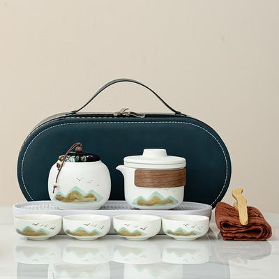 Home Living Room High-end Ceramics Chinese Qingshan Bird Kung Fu Tea Set Tea Pot Car Fast Cup