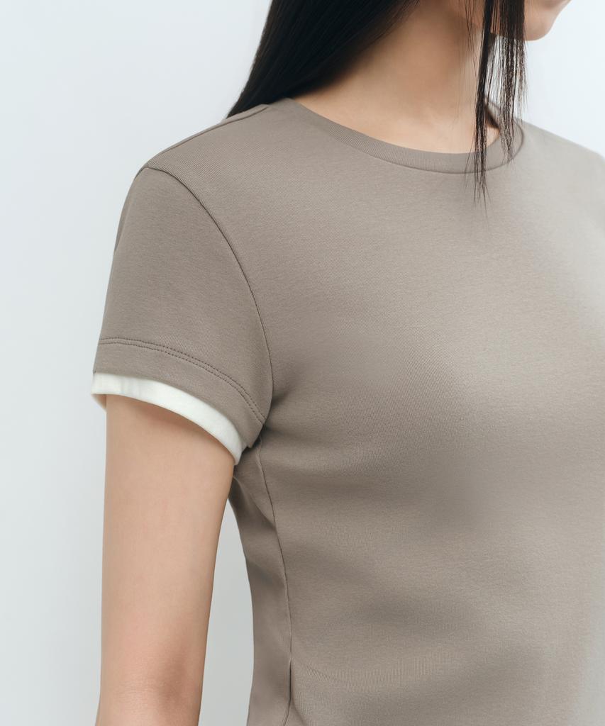 MUSINSA STANDARD WOMAN Women'S Layered Hem Slim T-Shirt [Dusty Beige]