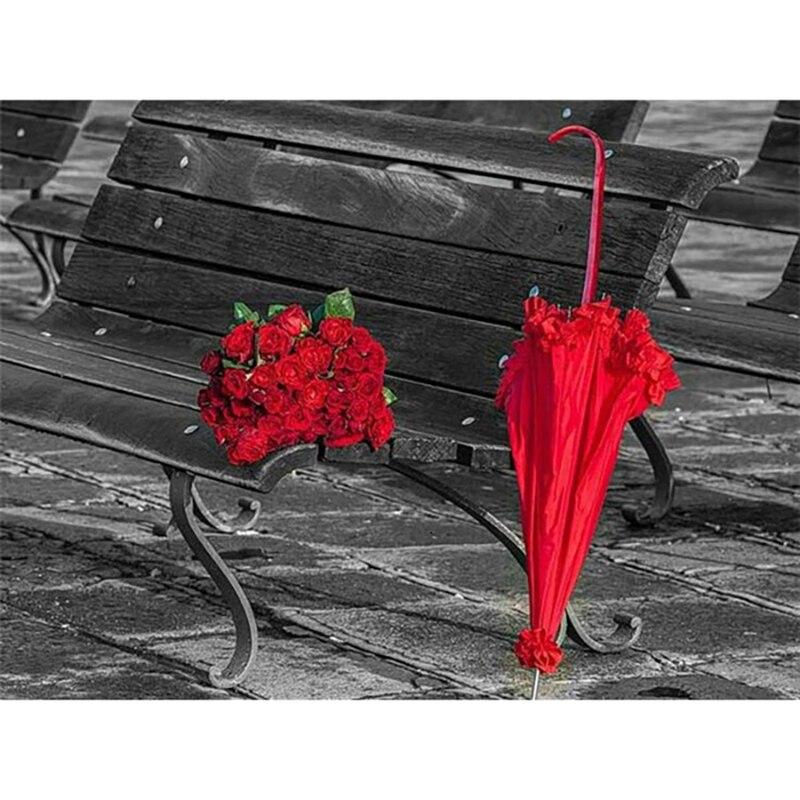 

5D алмазная живопись черный и белый красный вид на улицу Алмазная вышивка картины горный хрусталь полная круглая Алмазная мозаика подарок Full Round 40x50cm