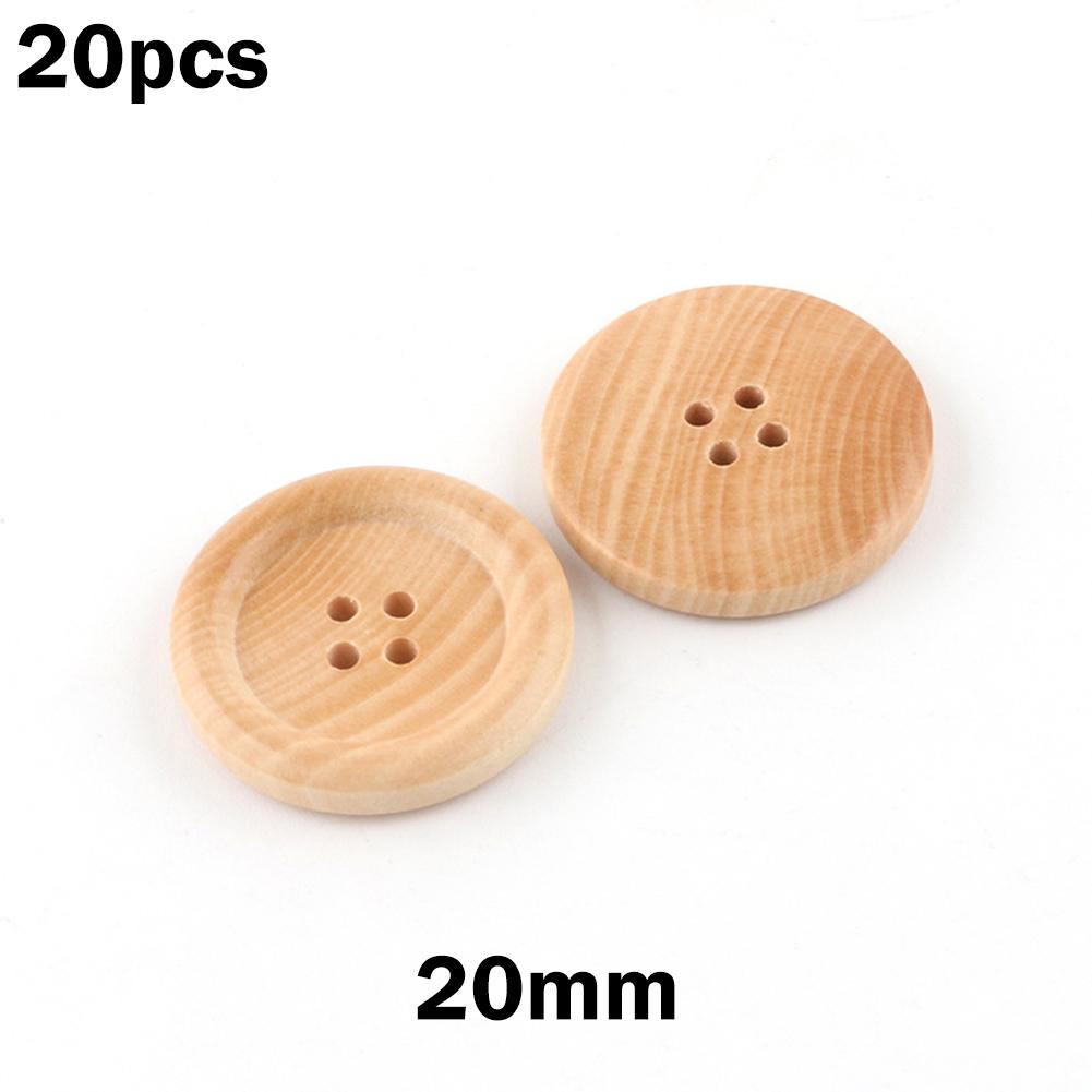 20PCS Natural Wood Tone Round Buttons 4 Holes Each for Sewing DIY Crafts and Garment Embellishment Lightweight and Ready to Use