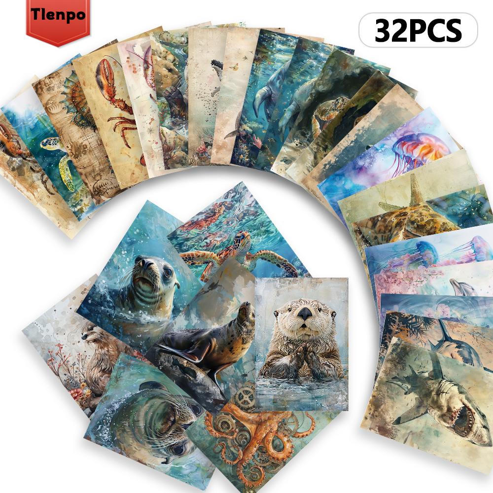 32pcs, Abstract Underwater Animal Postcard, Birthday/Anniversary Gift, Collectible, Suitable for Gift Giving, Can Be Mailed.