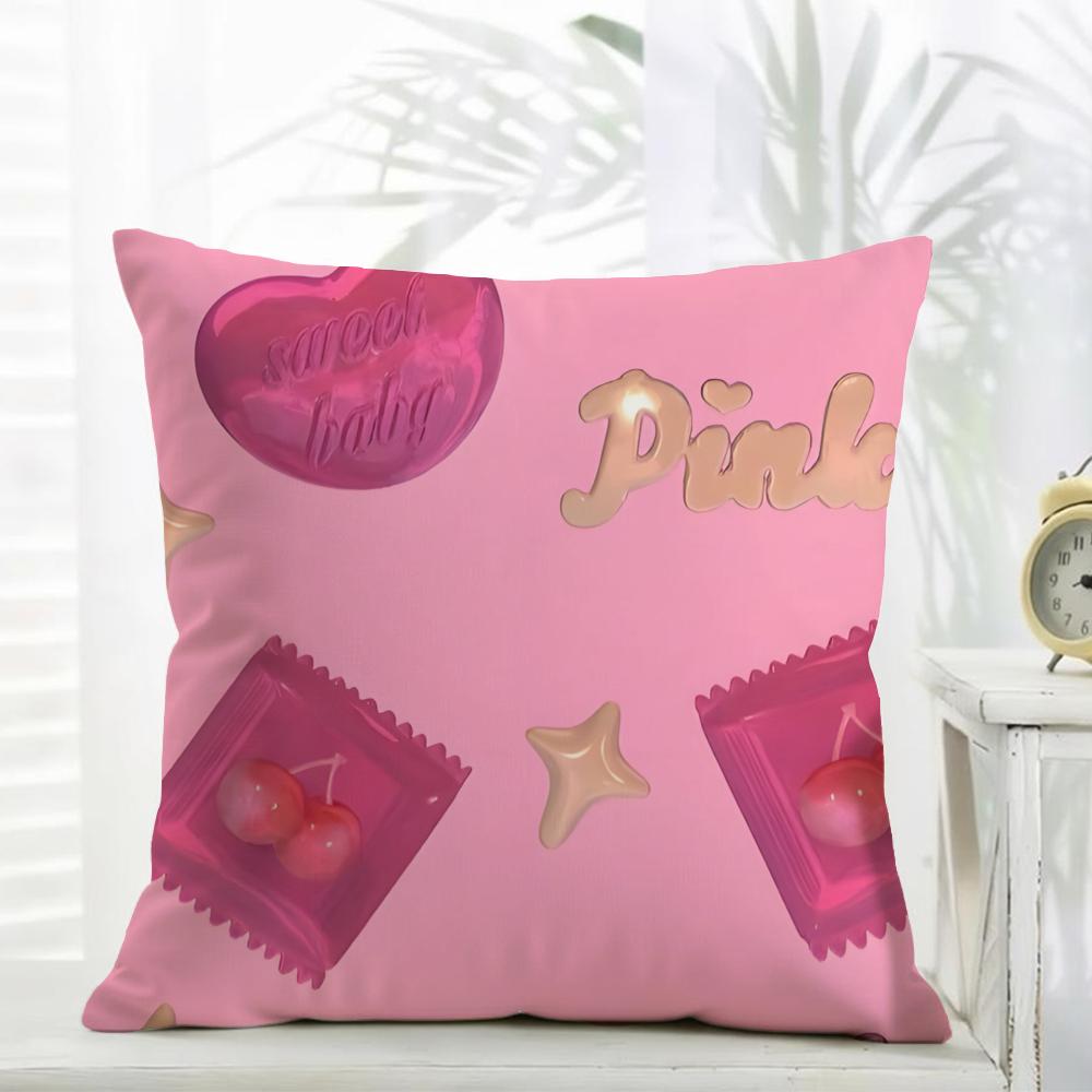 Art Sweet Sweet Pink Candy Cushion Cover Daily Washable Linen Pillowcase Soft For Sofa Bed Home Room Decor