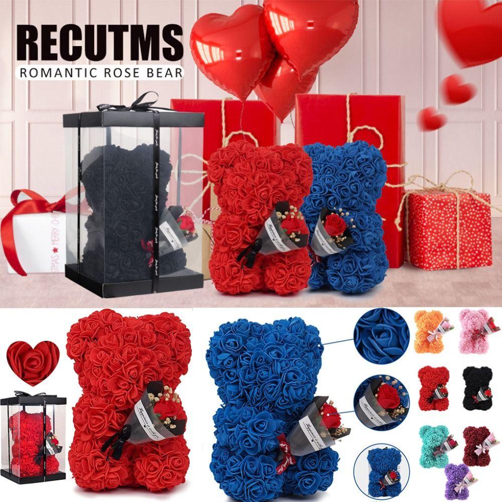 24cm Size Eternal Rose Bear Flower Bouquet Foam Flowers Rose Bear Artificial Rose Long Lasting Eternal Rose Bear