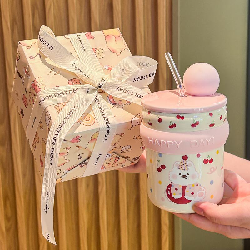 Graduation Gift for Boys and Girls, High-value Mug, Cute Puppy Straw Cup, Children's Practical Souvenir Gift Box