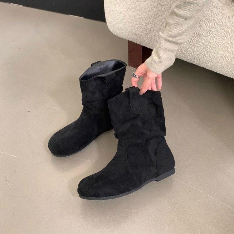 Gacimy Women's Fashion Suede Boots Outdoor Casual Flat Boots Comfortable Soft Bottom Short Ankle Boot Luxury Slip On  Lady Shoes