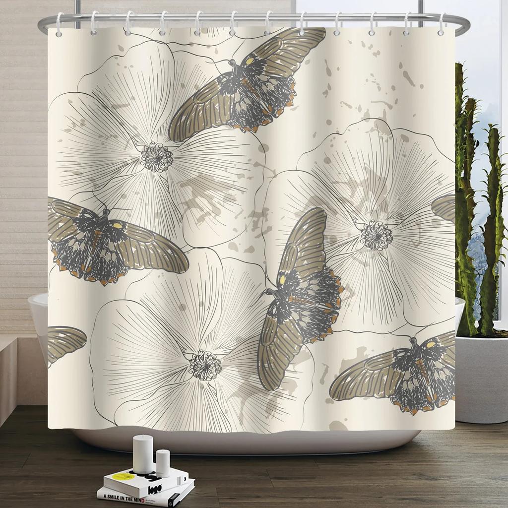 Moth Shower Curtain Moon Phase Butterfly Mushroom Psychedelic Tarot Gothic Shower Curtain for Bathroom Waterproof Bath Curtain