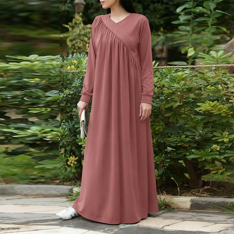 ZANZEA Women Casual V-Neck Long Sleeve Loose Long Dress