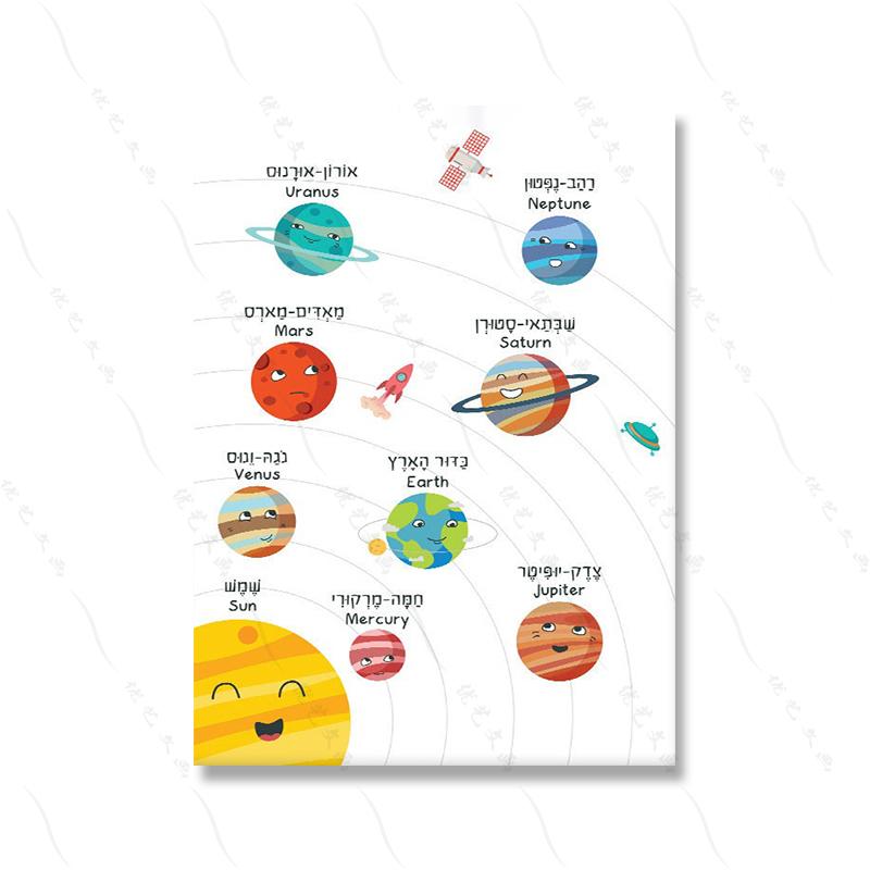 Hebrew English Bilingual Education Illustration Painting Colorful Quote Kidroom Wall Art Poster Nursery Child Canvas Study Print