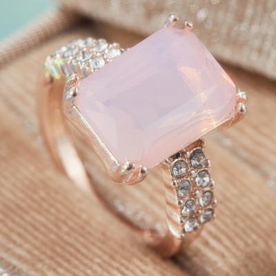 New  Sparkling Pink Color Inlaid Zirconia Geometric Ring, Women's Luxury Wedding Party Jewelry Accessories Gift