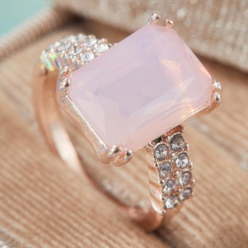 

New Sparkling Pink Color Inlaid Zirconia Geometric Ring, Women s Luxury Wedding Party Jewelry Accessories Gift 9